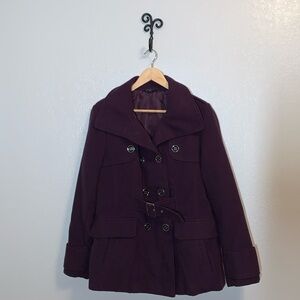 Women's Double-Breasted Plum Coat, Size Large (12-14)